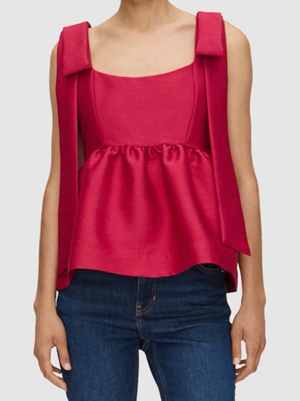 ALIGNE Alina Bow Strap Satin Peplum Top